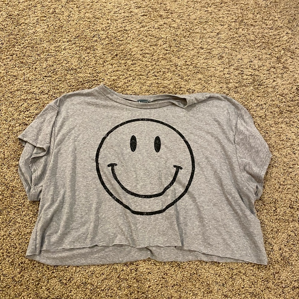 Gray Smiley Face Crop Top